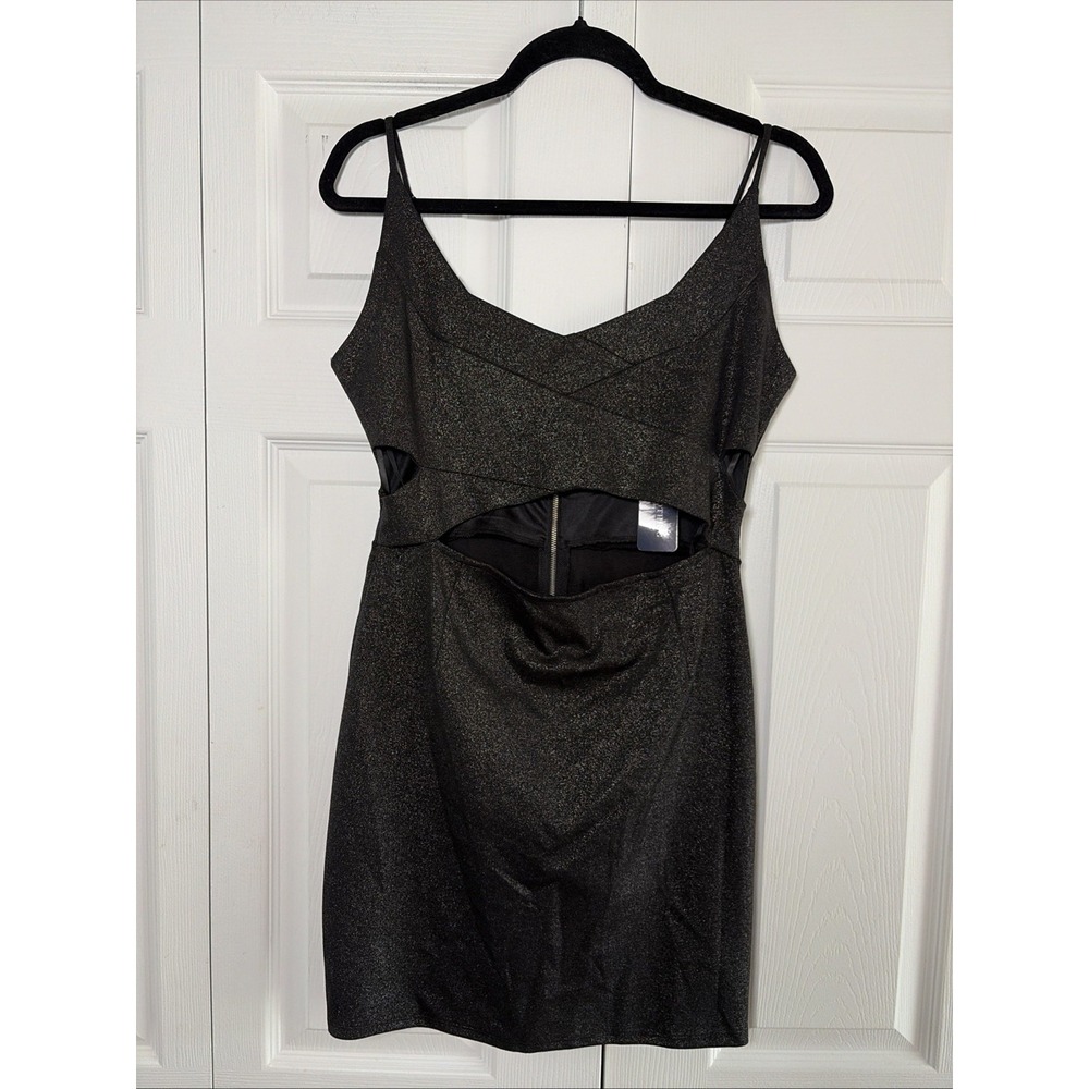 One Clothing Cutout Mini Dress Womens L Black Glitter Shimmer Party Y2K New